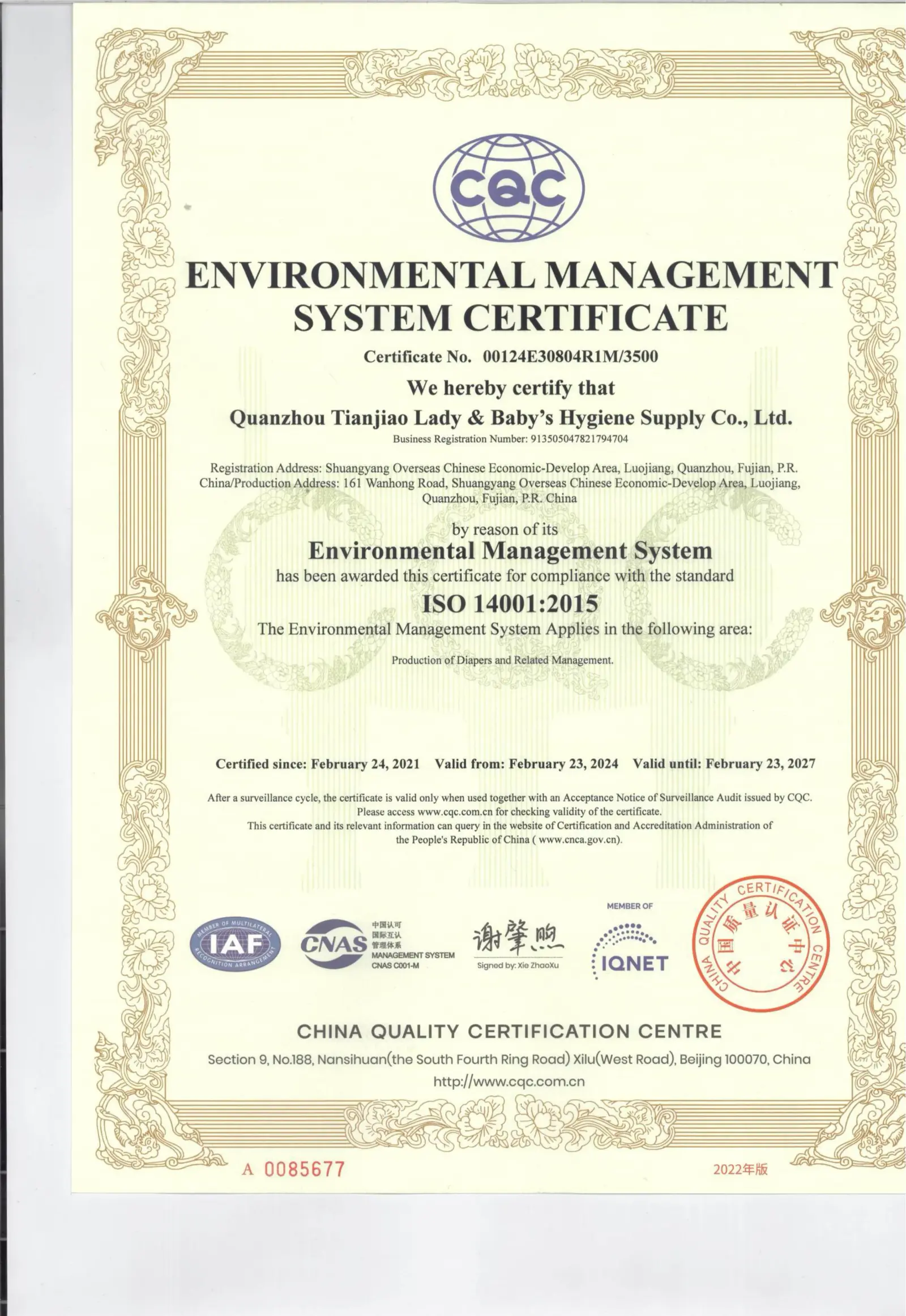 Chứng nhận Hệ thống Quản lý Môi trường ISO 14001